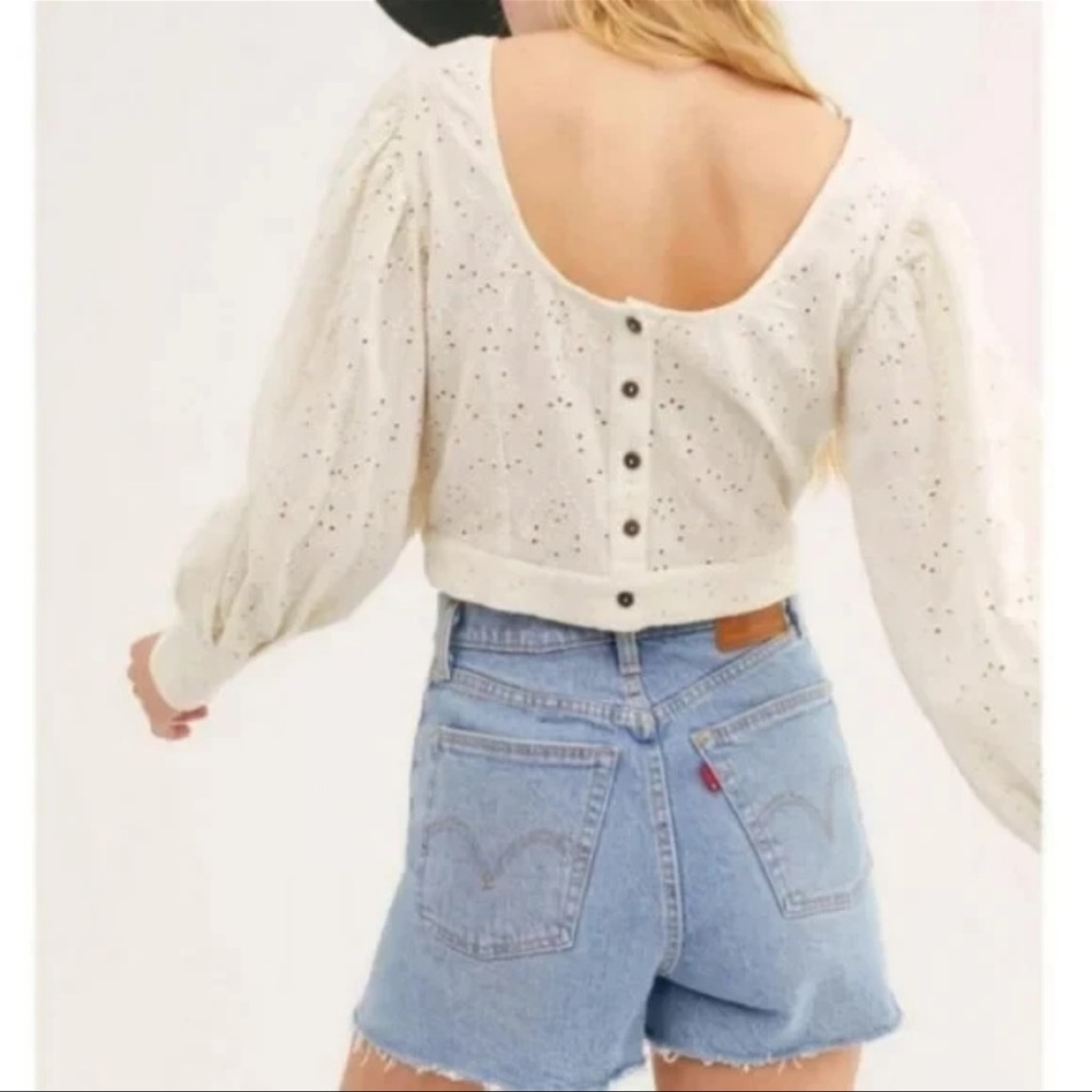 Free People | Cream Eyelet Peasant Blouse Sz S